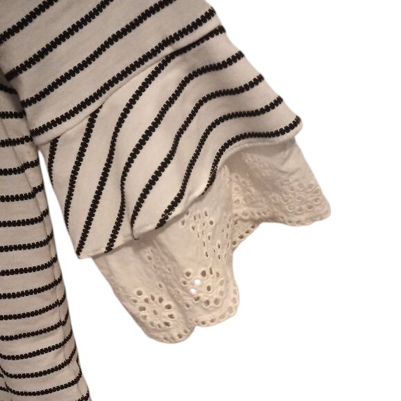 Elle Black White Striped Blouse XS Women’s Lace Sleeve Casual Top - Picture 3 of 6